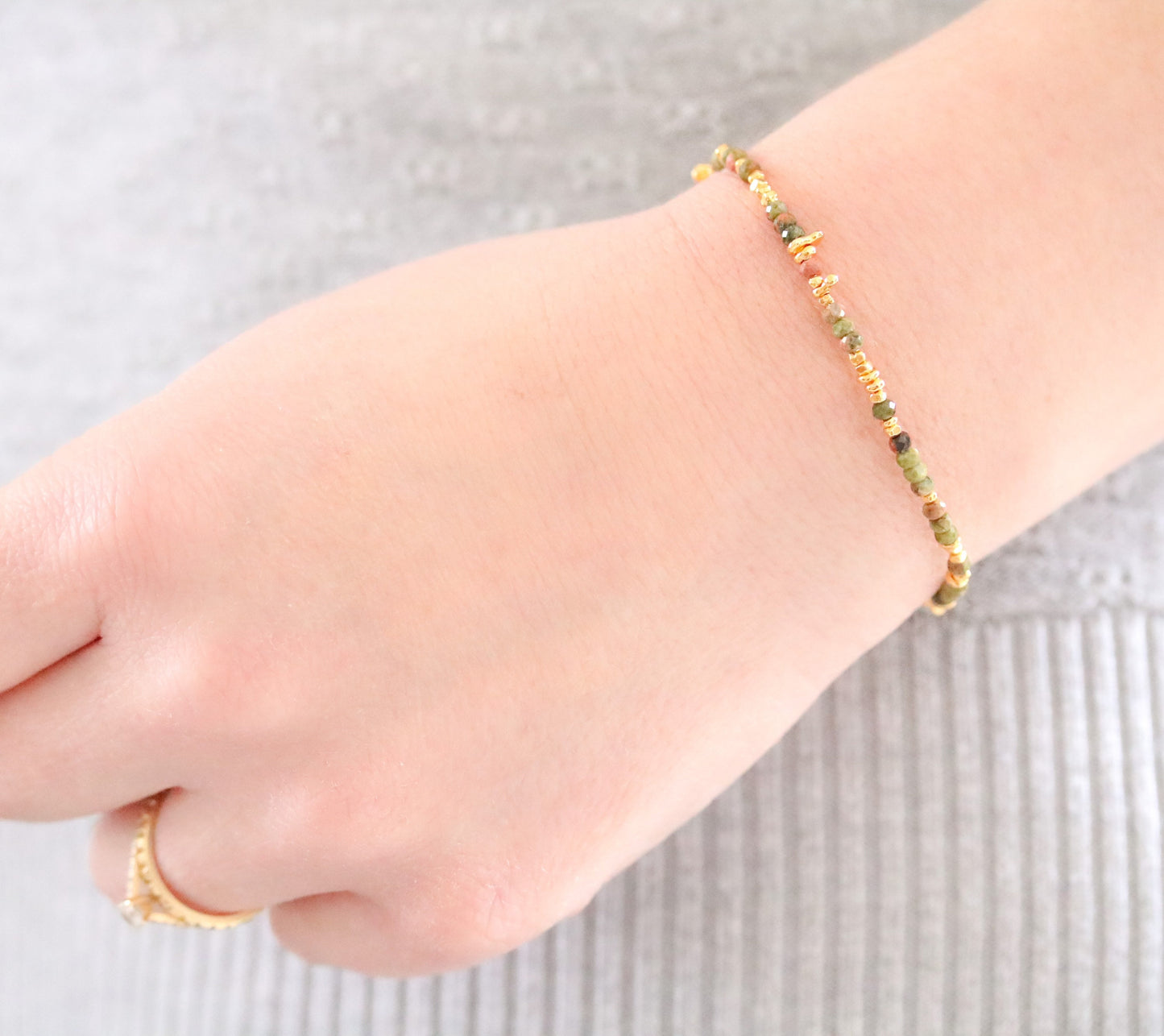 Handmade Gold Unakite Jasper Gemstone Stacking Bracelet