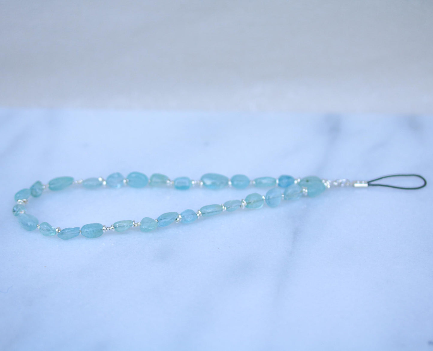 Aquamarine Gemstone Phone Charm: Sterling Silver Accents, Handmade in France
