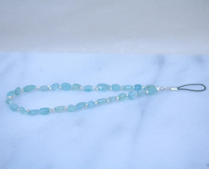 Aquamarine Gemstone Phone Charm: Sterling Silver Accents, Handmade in France