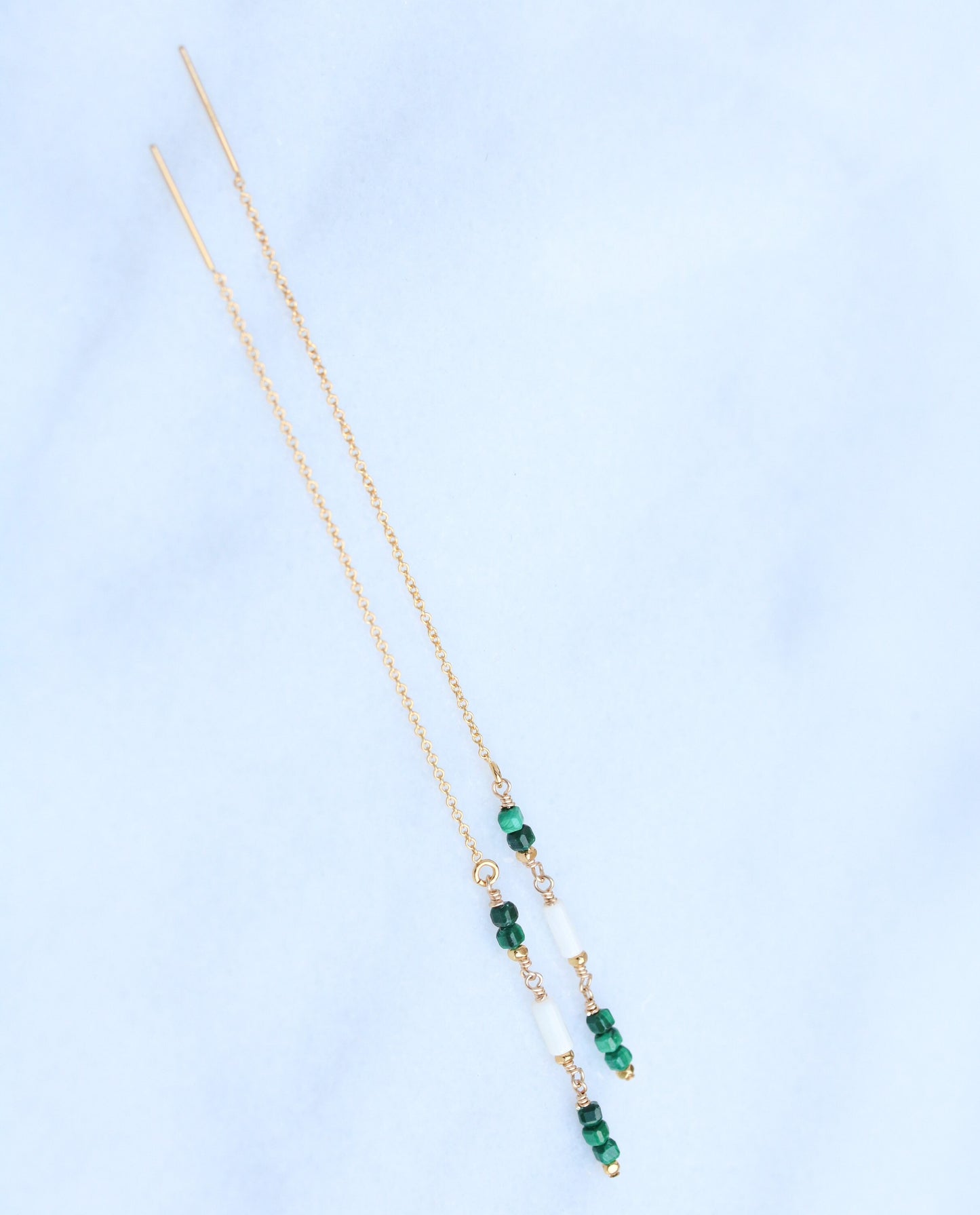 Handmade Malachite & Sea Bamboo Threader Earrings: Gold Fill or Sterling Silver