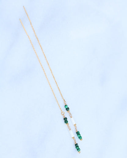 Handmade Malachite & Sea Bamboo Threader Earrings: Gold Fill or Sterling Silver