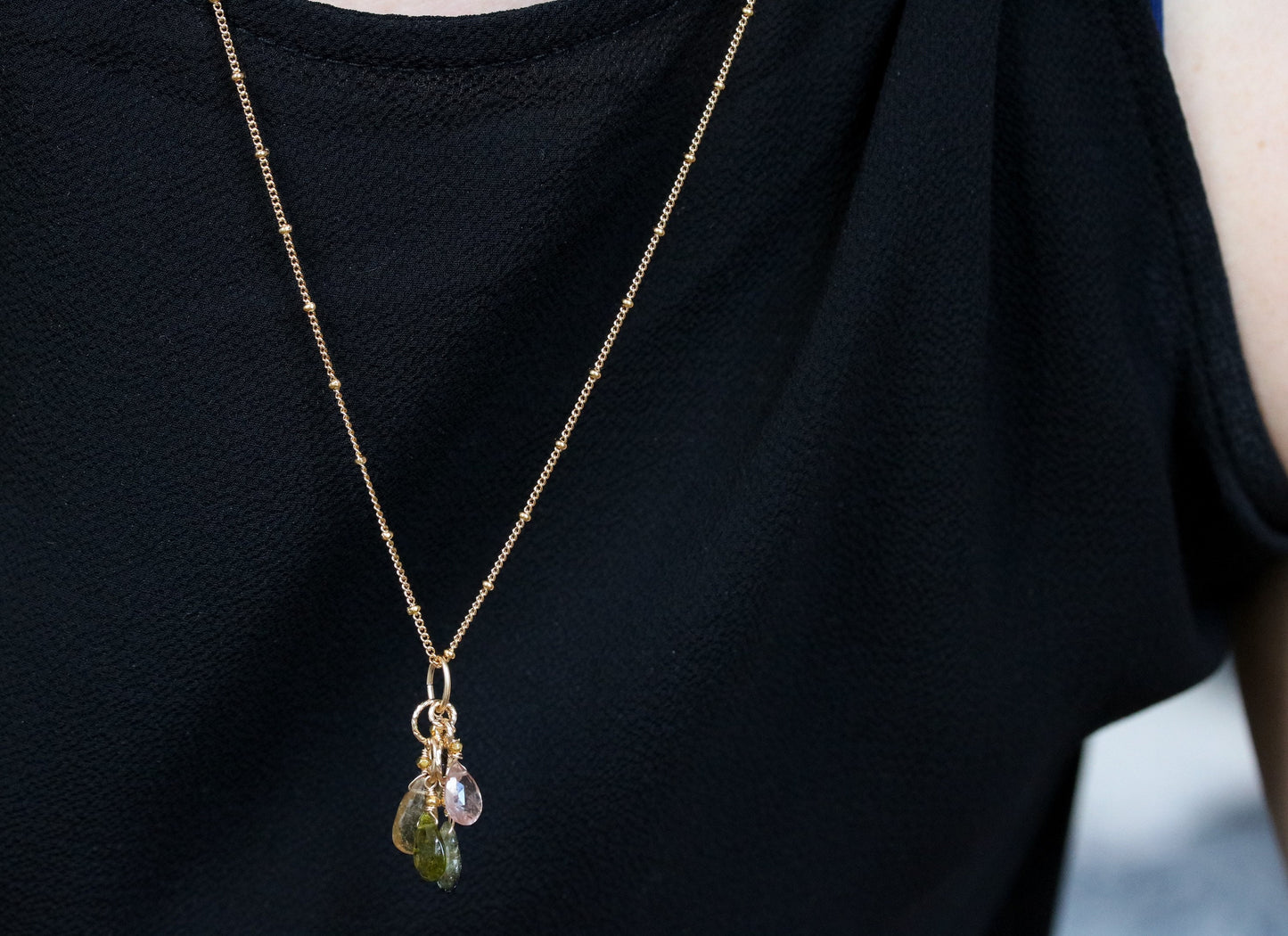 Handmade Faceted Tourmaline Teardrop Necklace: 14k Gold Filled Chain