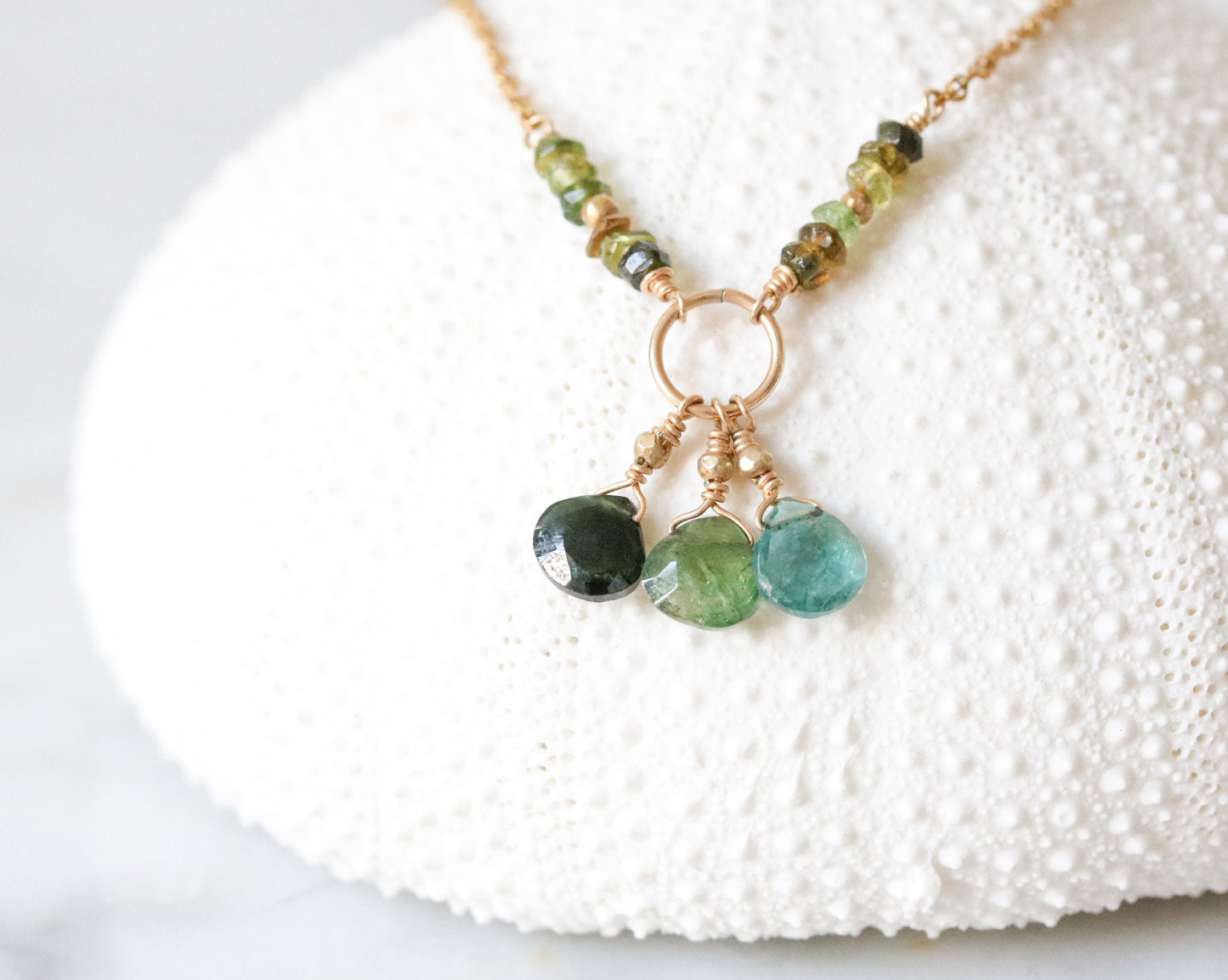 Handmade Teardrop Tourmaline Gold Necklace: October Birthstone