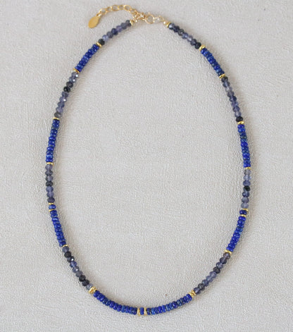 Lapis Lazuli Iolite Choker: Gold Vermeil Heishi Necklace