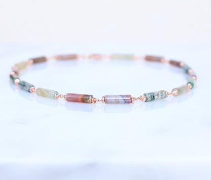 Pastel Indian Agate Rose Gold Choker Necklace, Handmade