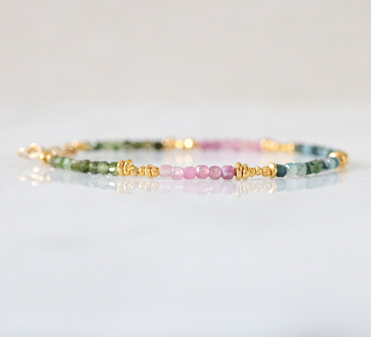 Faceted Tourmaline Mini Cube Bracelet: Gold Karen Hill Tribe Beads