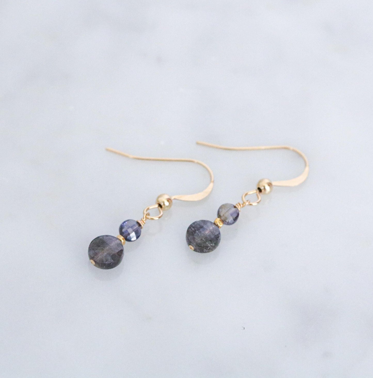Iolite Dangle Earrings: Gold Vermeil Karen Hill Tribe Beads, 14k Gold Filled