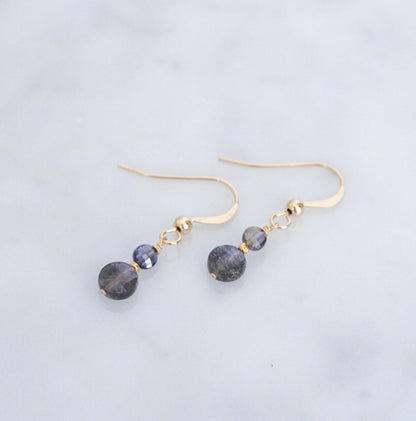 Iolite Dangle Earrings: Gold Vermeil Karen Hill Tribe Beads, 14k Gold Filled