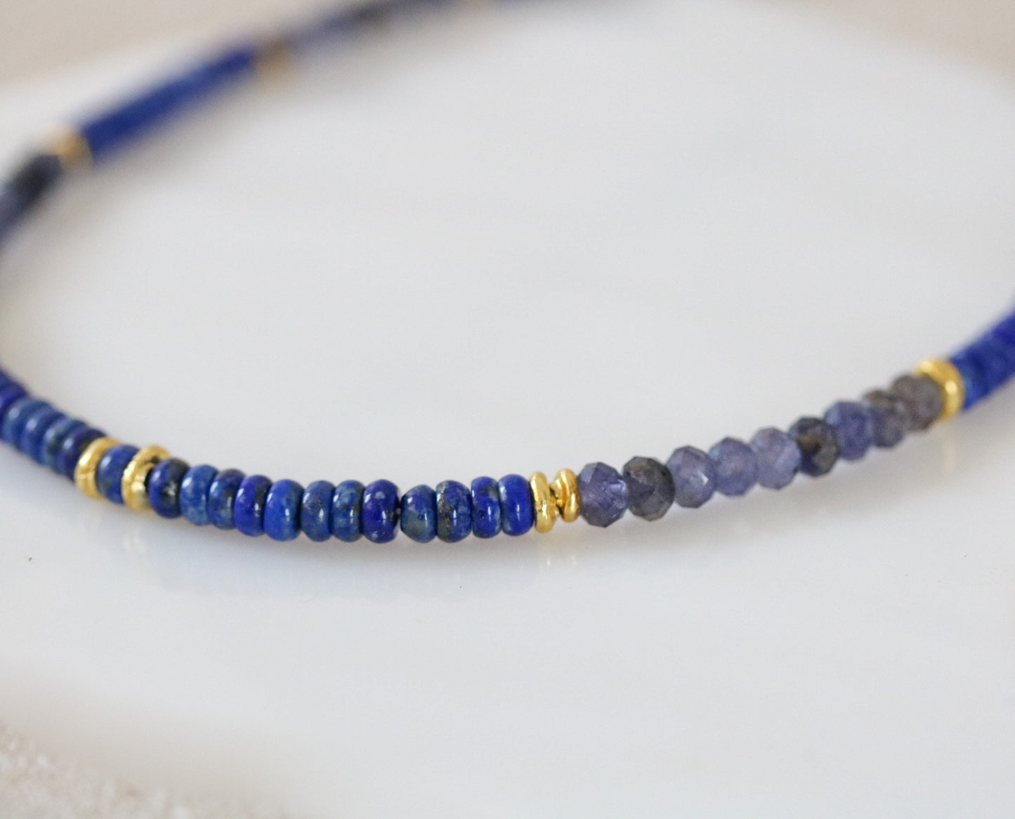 Lapis Lazuli Iolite Choker: Gold Vermeil Heishi Necklace