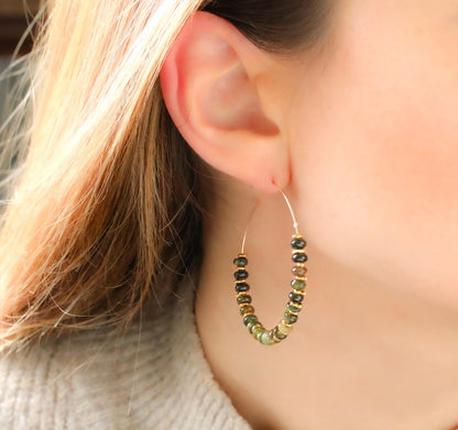 Handmade Green Tourmaline Hoop Earrings: 14k Gold Fill Gemstone Hoops