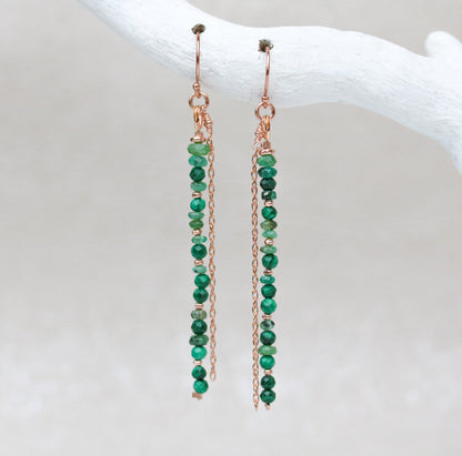 Emerald Malachite Drop Earrings: Rose Gold Vermeil Dangle Earrings