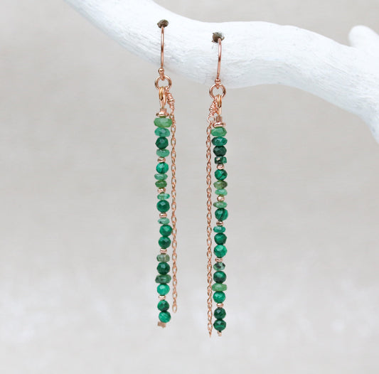 Emerald Malachite Drop Earrings: Rose Gold Vermeil Dangle Earrings