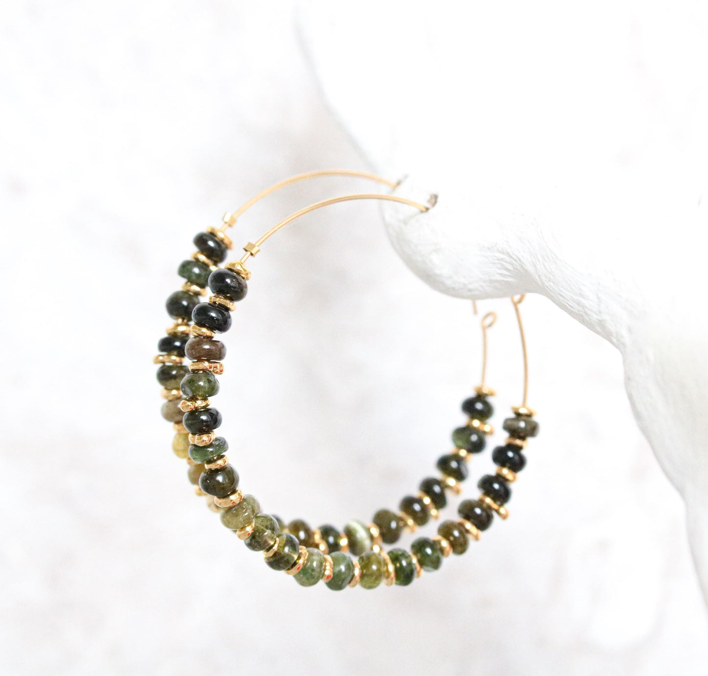 Handmade Green Tourmaline Hoop Earrings: 14k Gold Fill Gemstone Hoops
