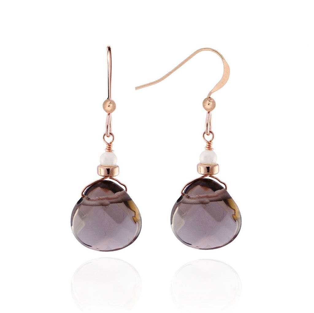 Handmade Gold Smoky Quartz Drop Earrings with Sapphires
