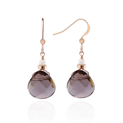 Handmade Gold Smoky Quartz Drop Earrings with Sapphires