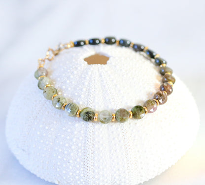 Ombré Green Tourmaline Bracelet: Gold Filled Karen Hill Tribe Beads