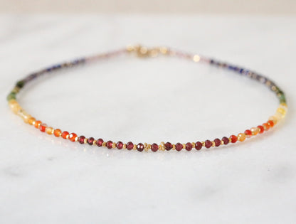 Rainbow Gemstone Necklace: Handmade Karen Hill Tribe Gold Vermeil Jewelry