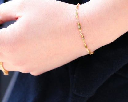 Delicate Unakite Bracelet: Gold Chain, Karen Hill Tribe Beads