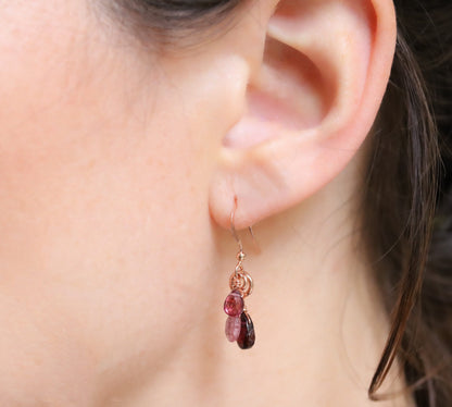 Teardrop Gemstone Earrings: Pink Tourmaline, Red Spinel & Garnet, Rose Gold Filled