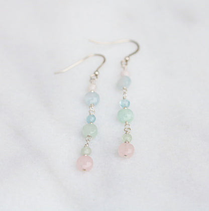 Sterling Silver Morganite Aquamarine Earrings: Pastel Gemstone Dangle
