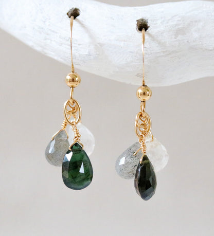 Dainty Tourmaline Quartz Gemstone Earrings: Gold Filled Teardrop Links