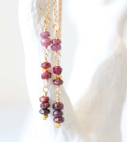 Handmade Ruby Threader Earrings: July Birthstone, Gold Fill Jewelry