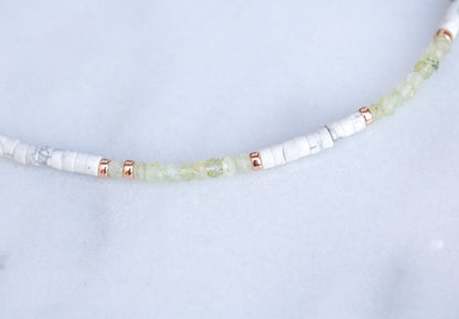 Peridot & Howlite Heishi Choker: Rose Gold Surfer Style Necklace