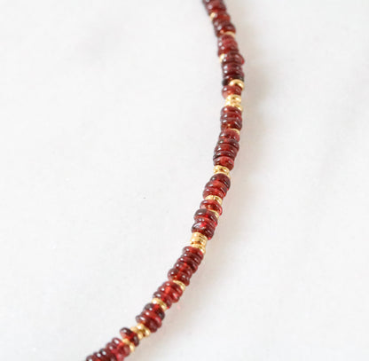 Garnet Heishi Choker: Gold Vermeil Surfer Necklace