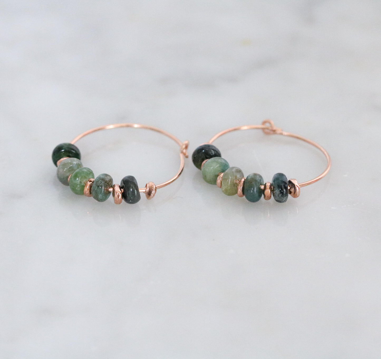 Handmade Blue Tourmaline Rose Gold Hoop Earrings