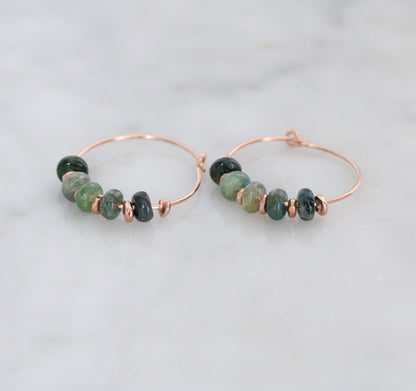 Handmade Blue Tourmaline Rose Gold Hoop Earrings