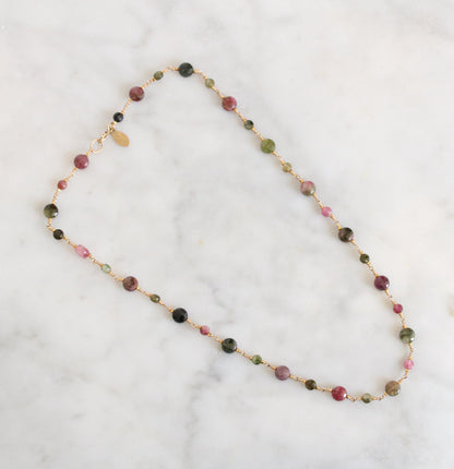 Faceted Tourmaline Coin Necklace: 14k Gold Fill, October Birthstone