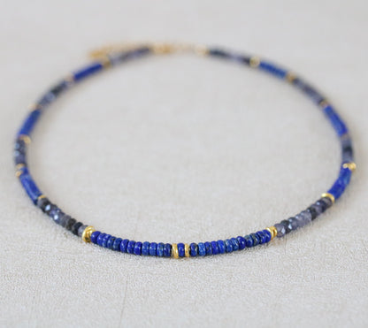 Lapis Lazuli Iolite Choker: Gold Vermeil Heishi Necklace