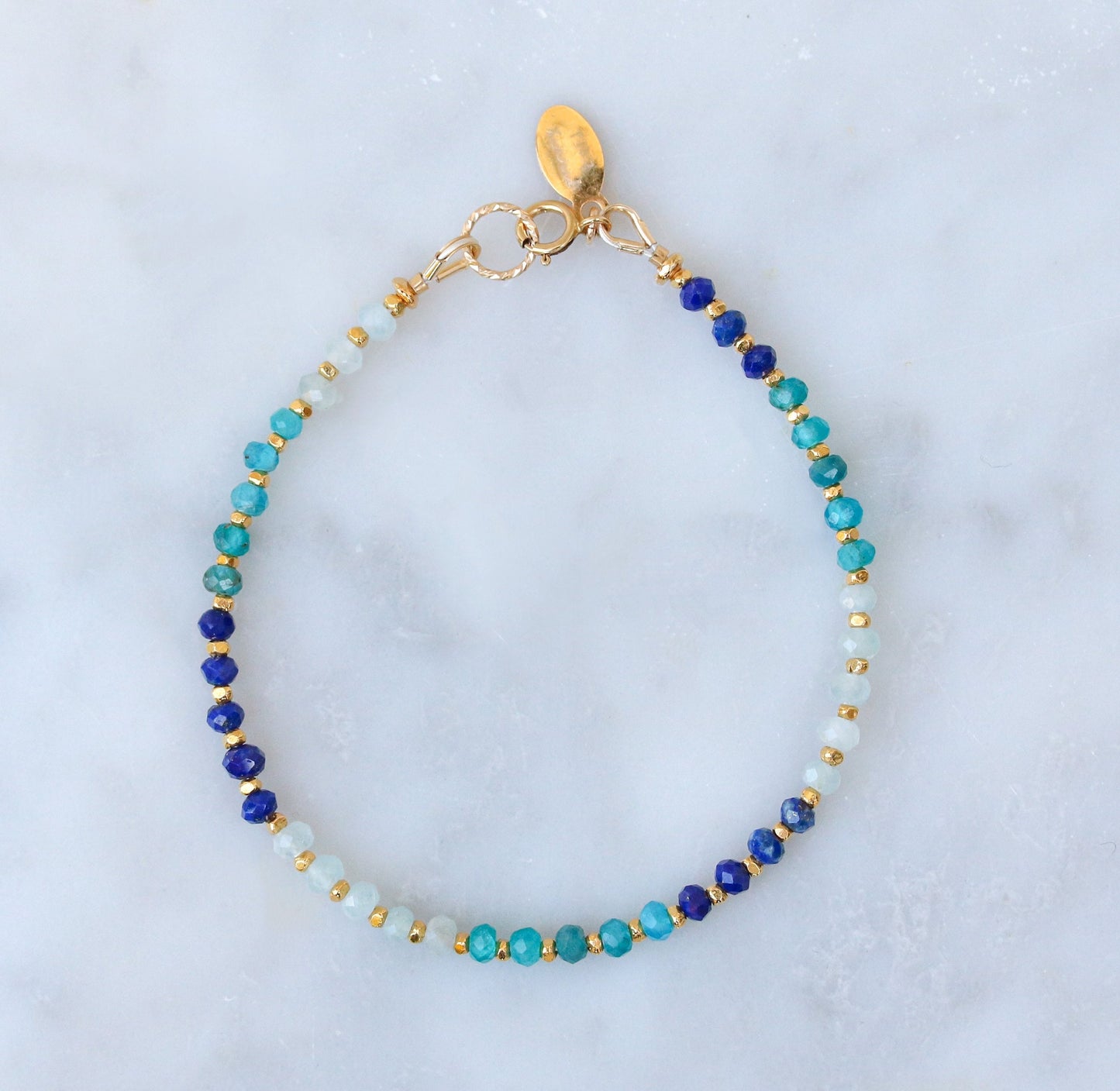 Handmade Lapis Lazuli Apatite Aquamarine Bracelet: Karen Hill Tribe Gold Vermeil