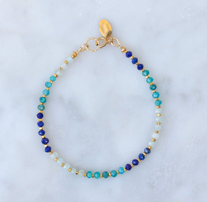 Handmade Lapis Lazuli Apatite Aquamarine Bracelet: Karen Hill Tribe Gold Vermeil
