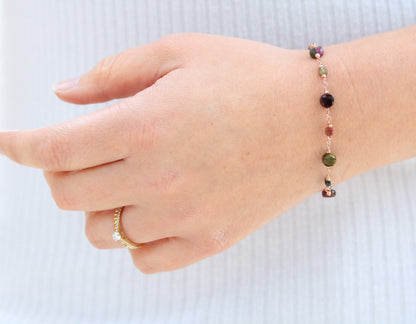 Rose Gold Watermelon Tourmaline Bracelet: Faceted Gemstone Jewelry