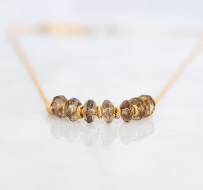 Faceted Smoky Quartz 14ct Gold Fill Necklace with Extender