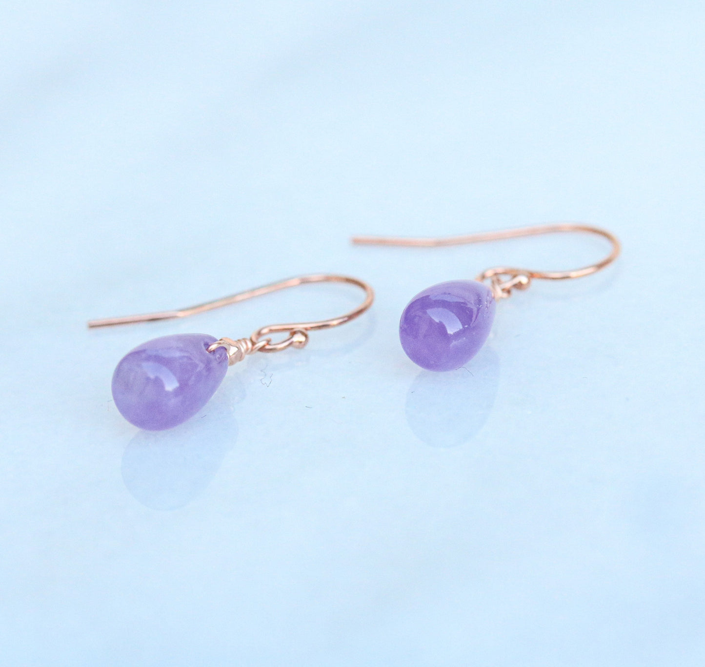 Amethyst Drop Earrings: Rose Gold Karen Hill Tribe Beads, Handmade in Paris