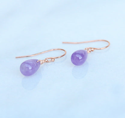 Amethyst Drop Earrings: Rose Gold Karen Hill Tribe Beads, Handmade in Paris
