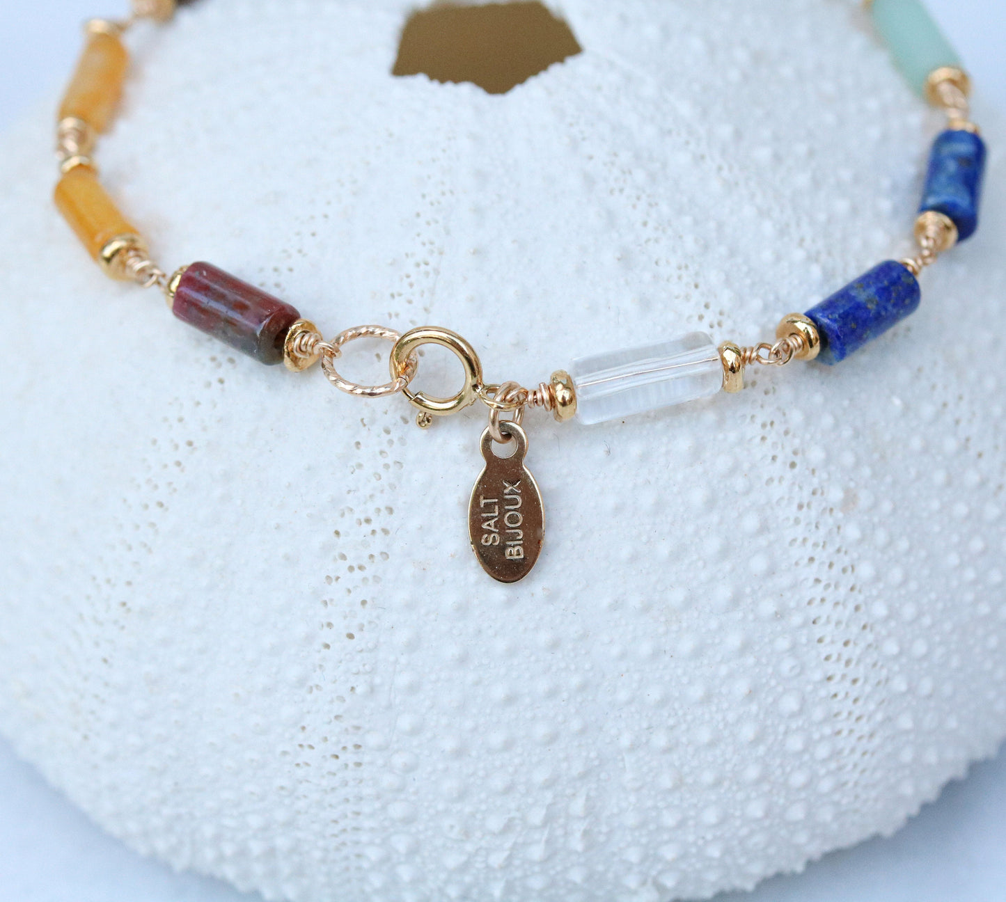 7 Chakra Gemstone Bracelet: Gold Fill Chain, Karen Hill Tribe Beads