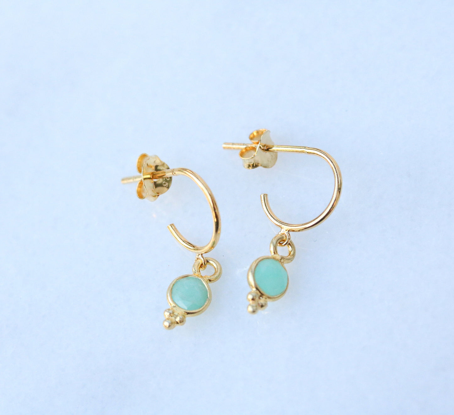 Amazonite Gold Vermeil Huggie Hoop Earrings: Dainty Gemstone Jewelry