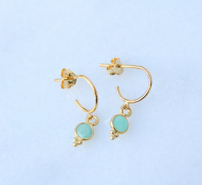 Amazonite Gold Vermeil Huggie Hoop Earrings: Dainty Gemstone Jewelry