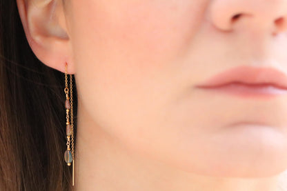 Ethiopian Opal Threader Earrings: Handmade 14k Gold Fill, October Birthstone