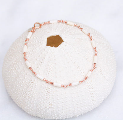White Sea Bamboo Bracelet: Rose Gold Karen Hill Tribe Beads
