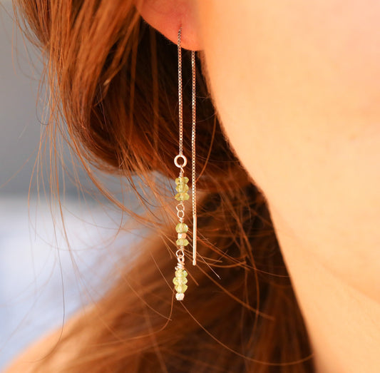 Handmade Peridot Gemstone Threader Earrings: Sterling Silver, Gold or Rose Gold Fill