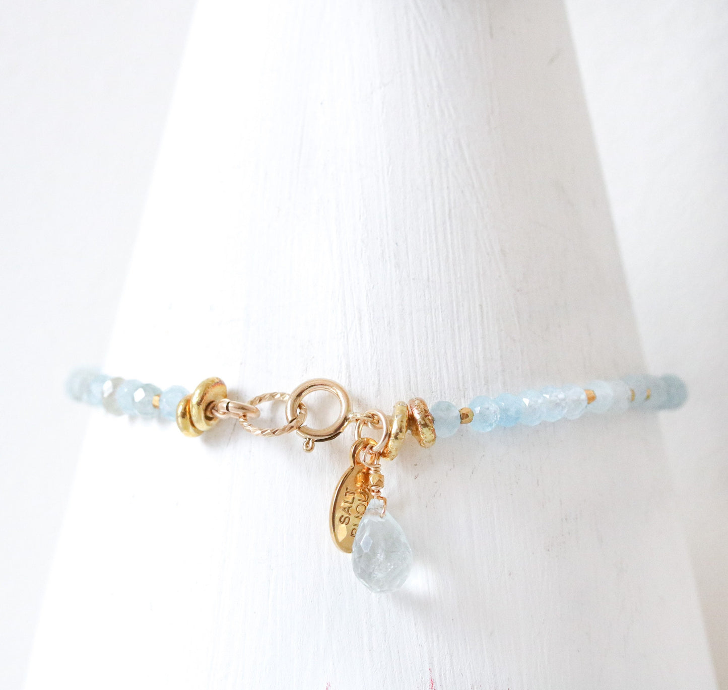 Blue Gemstone Stacking Bracelet Set: Gold Filled Karen Hill Tribe Beads