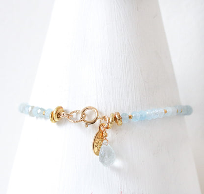 Blue Gemstone Stacking Bracelet Set: Gold Filled Karen Hill Tribe Beads