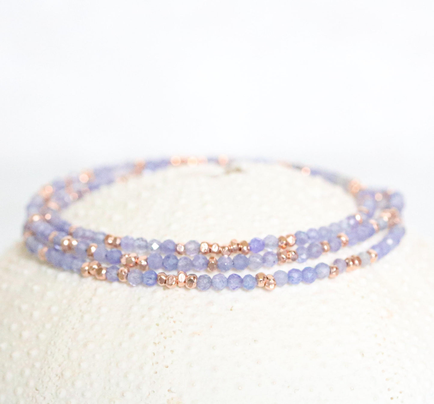 Handmade Tanzanite Wrap Bracelet: Rose Gold Vermeil, December Birthstone