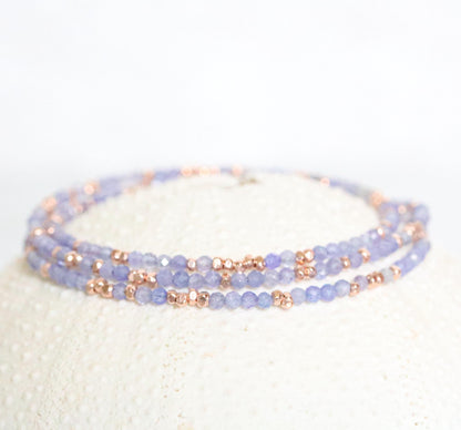 Handmade Tanzanite Wrap Bracelet: Rose Gold Vermeil, December Birthstone