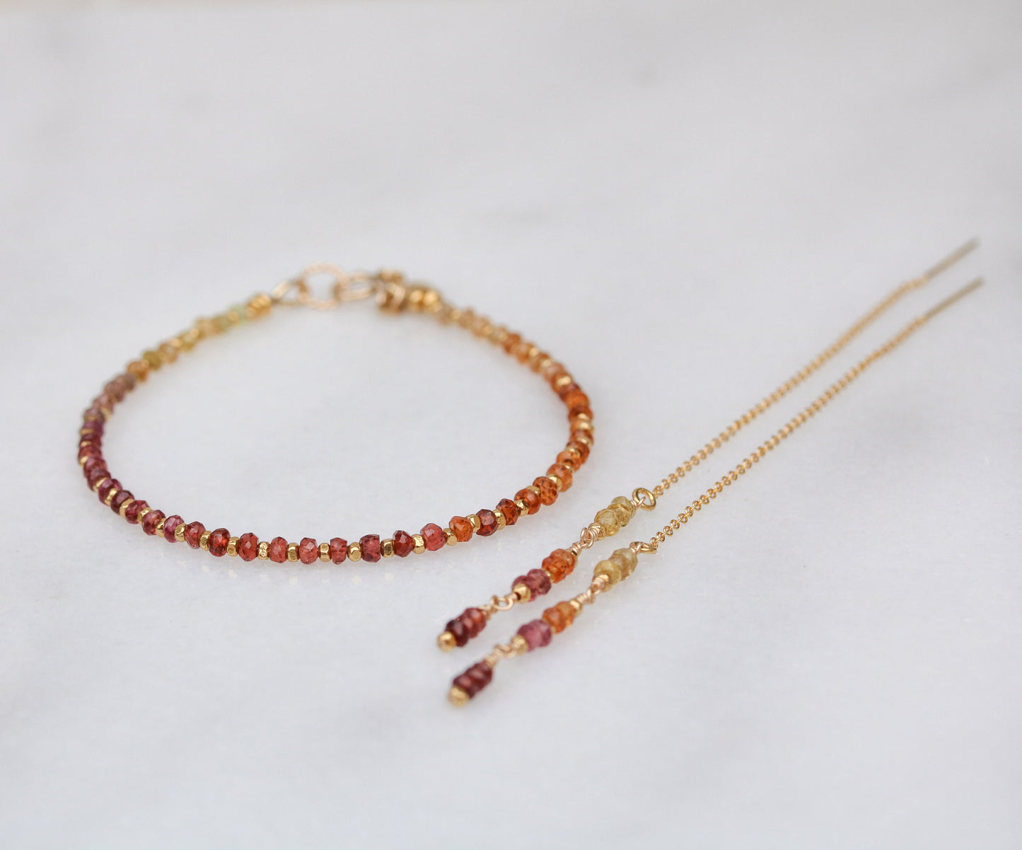 Unique Handmade Sunset Shades Precious Gemstone and Karen Hill Tribe Gold Vermeil Bracelet Gift Idea Birthstone Holistic Jewellery