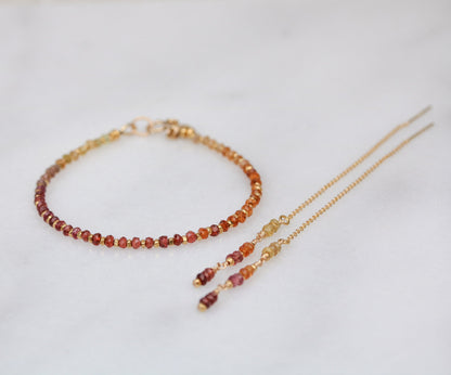 Unique Handmade Sunset Shades Precious Gemstone and Karen Hill Tribe Gold Vermeil Bracelet Gift Idea Birthstone Holistic Jewellery
